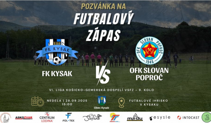 Fotka - Pozvánka na futbalový zápas 28.9.2025