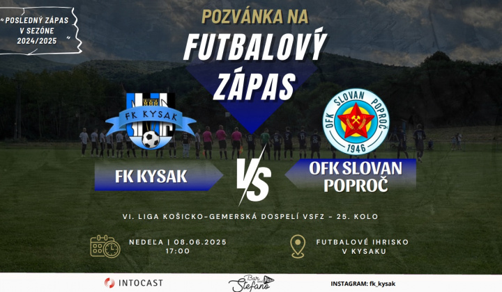 Fotka - Pozvánka na futbalový zápas 8.6.2025