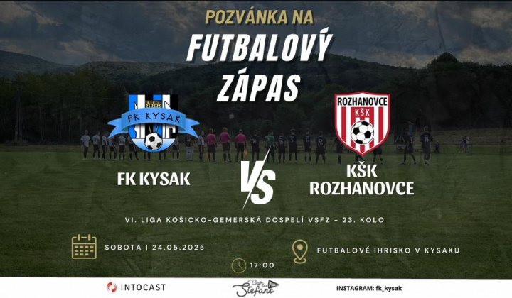Fotka - Pozvánka na futbalový zápas 24.5.2025