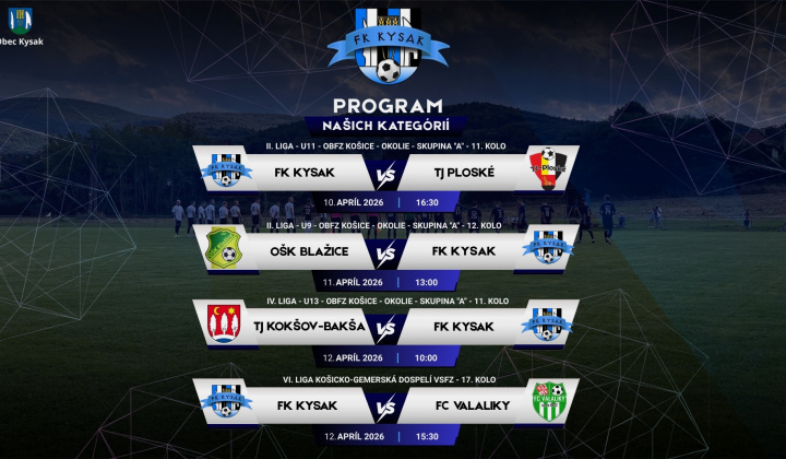 Fotka - Program víkendu FK Kysak 10.-12.4.2026