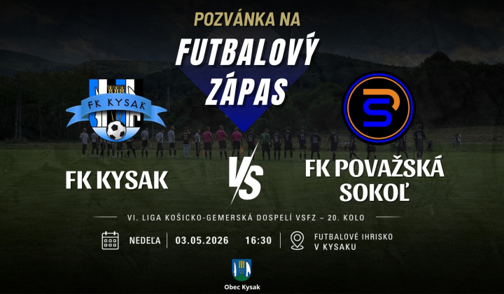 Fotka - Pozvánka na futbalový zápas 03.05.2026 
