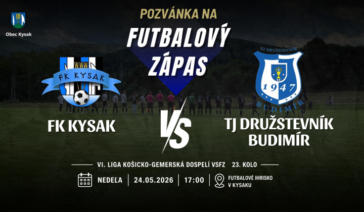 Fotka - Pozvánka na futbalový zápas 24.05.2026