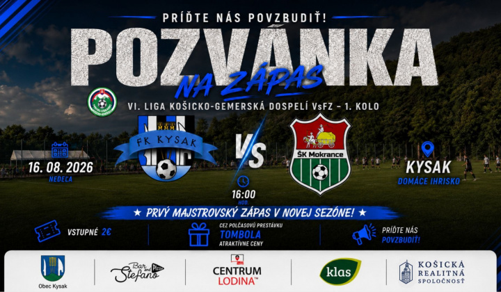 Fotka - Pozvánka na futbalový zápas 16.08.2026